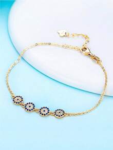 1pc Zirconia 4-Eye Evil Eye Design Bracelet - Rose Gold - View 6