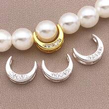 2/4/6pcs Real 18K Gold Plated Brass Moon Beads Zirconia Moon Frame Beads Moon Shape Spacer Beads For DIY Bracelet Necklace Earring Jewelry Making