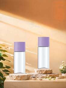 1pc 100ml Round Clear Plastic Bottle For Cosmetics Packaging With Purple Screw Cap And Transparent Plug