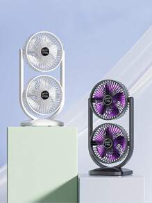 1 pieza Nuevo ventilador de escritorio multifunción de doble cabezal, ventilador recargable USB para exteriores, gran circulación de aire, ventilador eléctrico de doble capa, batería de 3000mAh, adecuado para dormitorio, sala de estar, cocina, exteriores y otros lugares