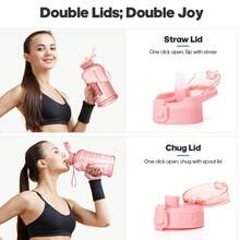 UKEIN Half Gallon Water Bottle With Storage Sleeve, 74oz Large Water Bottle With 2 Lids(Straw Lid And Chug Lid), Big Sports Water Jug For Gym With Strap, Drink Container With Handle - Red-Crowned Crane - View 3