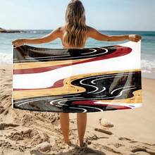 1件装，蓝橙色花卉图案沙滩巾，轻便、速干、吸水性强，71英寸 x 31.5英寸