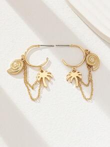 1 Pair Tropical Palm Tree Earring Sea Life Shell Earrings For Women Vacation Style Jewelry - Gold - View 2