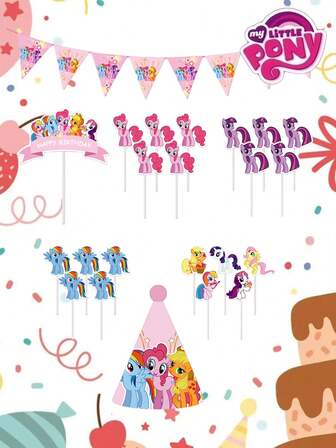 1 件/5 件  Twilight Sparkle、Rainbow Dash、Pinkie Pie、Fluttershy 装饰饰品，可爱有趣的配饰，适合生日、节日派对，是送给家人和朋友的绝佳礼物，也具有收藏价值