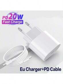Compatible Fast Charger, Equipped With 100cm/3.3ft USB-C To Lightning Charging Cable, 20W USB-C Wall Charger, Compatible With 16e/14/Plus/13/12/11/Pro Max/Mini/ - 歐規C型插(220-240V) - 查看 2