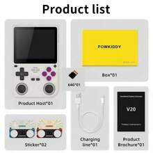 powkiddy Portable Arcade Game Console Features An Open-Source Linux System, 3.5-Inch IPS High-Definition Display, 64GB 10K+Expexptable Game Storage, An OTG Interface, 5000mAh Rechargeable Lithium Battery, USB Charging, And Is Made Of ABS Material. It Is An Ideal Holiday Gift For Outdoor Activities And Offers A Fresh And Eye-Catching Display For Outdoor Adventures. The Design Is Durable And Does Not Require Batteries