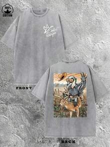230G Double-Sided Washed, Waterfowl Printed T-Shirt, High-Quality Wax Printed Cotton Retro Fashion Brand T-Shirt, Suitable For Summer T-Shirts With A Certain Thickness, Holiday Gift - Dark Grey - View 1