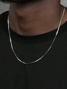 1pc Stainless Steel Chain Necklace, Daily Wear For Men - Silver - View 6