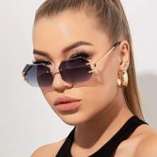 Stylish Oversized Gradient Fashion Sunglasses For Women Polygonal Frameless Fashion Sunglasses For Summer Beach Vacation,Outdoor,Travel