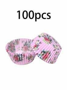 100 pezzi Pirottini per cupcake in carta con motivi floreali, resistenti al calore e impermeabili all'olio, adatti per matrimoni, feste di compleanno e altri eventi