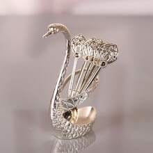 1 Set Of Constellation Swan Shaped 6Pcs Stainless Steel Fruit/Dessert/Coffee Spoons With Swan Storage Base, Suitable For Kitchen, Hotel, Cafe, Holiday Gift,Kitchen,Christmas Gift - 銀色 - 查看 4