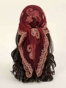 1pc Cashew Flower Embroidered Versatile Scarf Bandana, Breathable Chiffon, Square Head Scarf - Multicolor - View 9