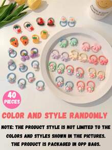 100 Peças/90 Peças/80 Peças/70 Peças/60 Peças/50 Peças/40 Peças/30 Peças/20 Peças/10 Peças/Conjunto Acessórios para Bebê Meninas Toddler, Anéis de Polegar de Princesa Cartoon de Cor Aleatória e Pequeno Elástico de Cabelo, Embalagem em Saco OPP