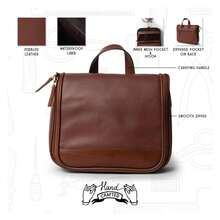 Leather Hanging Toiletry Bag Travel Dopp Kit Cowhide Leather Toiletry Cosmetics Shaving Kit Personal Care Storage Men Women Caramel Brown Spacious Interior For Shampoo Deodorant Internal External Zippers For Small Items Waterproof Liner Pebbled Leather Metal Hook For Hanging - Multicolor - View 6
