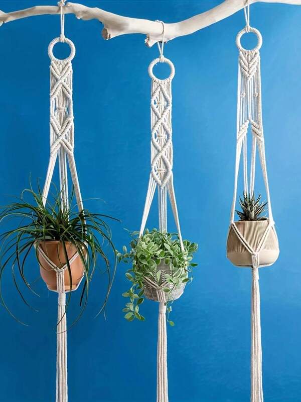 3pcs Bohemian Plant Hangers Macetas Decoration Rustic Indoor Outdoor Hanging Planter Basket Maceteros Succulent Pot Holders With Tassels Home House Garden Office Living Room Wall Patio Decor Wedding Graduation Party Birthday Mother's Day,Teacher's Day Gifts