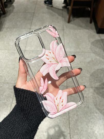 1pc Ins Style Transparent Cream Color Protective Phone Case With Lanyard/Wriststrap Compatible With Apple Waterproof Shockproof Anti-Fall Scratch Resistant