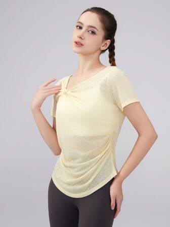 女士春夏瑜伽修身雪花图案健身上衣，普拉提、跑步运动 T 恤