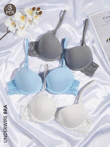 Sutien push-up din dantelă 3 buc, sutiene lenjerie intimă cu armătură, confortabile și respirabile