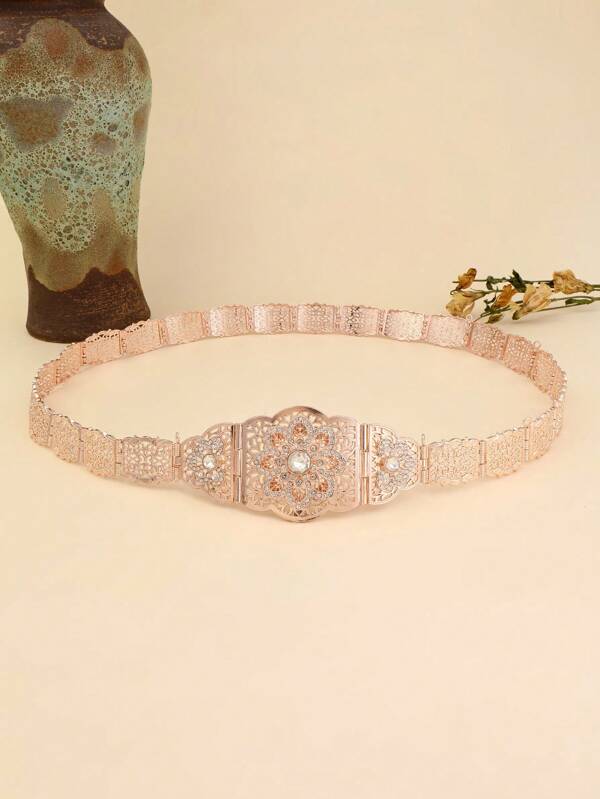 1pc Rhinestone Embellished Metal Alloy Adjustable Waist Belt For Women, Detachable Length, Suitable For Middle Eastern/Arabic Women's Wedding, Party, Festival Wear