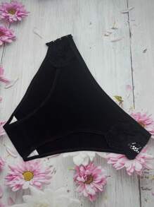Set de 4 bragas tipo bikini de algodón con encaje y punto de canalé, transpirable