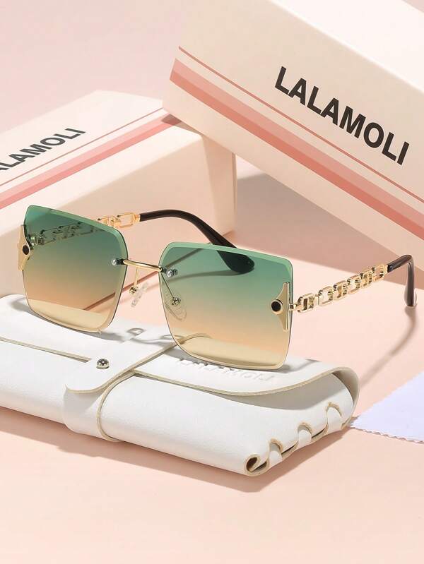 LALAMOLI LALAMOLI Square Rimless Fashion Glasses With Metal Chain Legs & Hollow Design, Elegant Women's Summer Party, Street Photography Props, Holiday Gift, Gradient Color