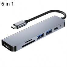 USB C Hub 6 In 1 Type C 3.1 To 4K Adapter With SD/TF Card Reader PD Fast Charge 2.0/3.0 Data Transfer Port USB Flash Drive Socket Compact And Portable Carry On Business Trips For Laptop Computer PC Android Phone Tablet