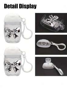 Botella vacía de 30 ml con tapa blanca transparente para desinfectante de manos, con lazo plateado, con gancho para llavero, tapa blanca abatible, reutilizable y recargable, envase cosmético apto para champú, gel de ducha, loción para el cuidado de la piel, agua de cuidado de la piel, loción corporal, excelente regalo para cumpleaños, aniversarios y viajes para mujeres, madres, maestros, amigos, estudiantes, artículos esenciales para el hogar y los viajes, regalos del Día de la Madre.