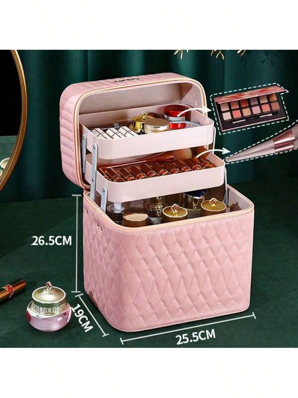 Boîte de rangement pour maquillage et ongles - Organisateur de cosmétiques de style tiroir multicouche, sac de maquillage et d'ongles portable, design matelassé luxueux, parfait pour ranger les cosmétiques et les produits de soin de la peau