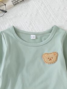 3 件套男婴休闲时尚简约熊刺绣条纹圆领长袖 T 恤 + 2 件纯色 T 恤，春/秋