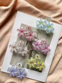 1pc Medium Acrylic Hair Claw Clip, Colorful Ditsy Floral Hair Claws, Double Flower Hair Clips, Flower Hair Claws, Retro Side Clip For Women, Hair Claw Hair Accessories, Graffiti Hair Claws, Suitable For Women Daily Casual Hair Clips, Hibiscus Flower