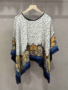 1pc Women's Floral Leopard Paisley Print Imitation Silk Scarf Shawl, Lightweight Sunscreen Hijab Headscarf, Vintage Fashion Beach Wrap - Multicolor - View 13