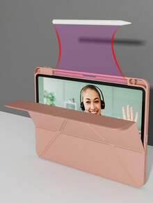 透明亚克力保护壳适用于 iPad Air 11 13 M2 2025 M3 支持多角度折叠 Y 形支架保护套兼容 A16 11th 2024 Air 5 Air 4 10.9 9th 8th 7th 10.2 5th 6th 9.7 10th Gen 2021 Pro 11 12.9 Mini6 7 带笔架，自动唤醒/睡眠 - 淺粉色 - 查看 5