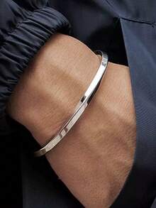 1pc Men's Summer Stainless Steel Adjustable Mobius Twist Open Bangle Bracelet, Waterproof, Fade-Resistant, Suitable For Daily Wear, Great Mother's Day Gift