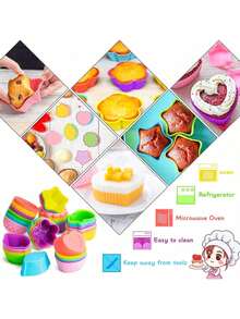 6 件装硅胶纸杯蛋糕烘焙杯多花形硅胶纸杯蛋糕模具不粘纸杯蛋糕包装纸托可重复使用松饼盘松露杯用于烘焙