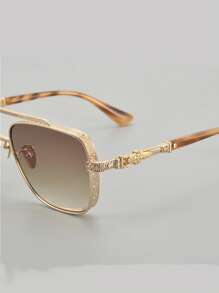 CHARMLIBRARY 2025 New Fashion Retro Pilot Luxury Titanium Fashion Glasses For Men, High Quality Brand Outdoor Driving Fashion Glasses With Rhombus Pattern, Luxury Retro Fashion Casual Tortoiseshell Fashion Glasses With Black Frame And Gold Decoration, Includes Fashionable Glasses Case And Cleaning Cloth For Summer Beach Vacation,Outdoor,Travel