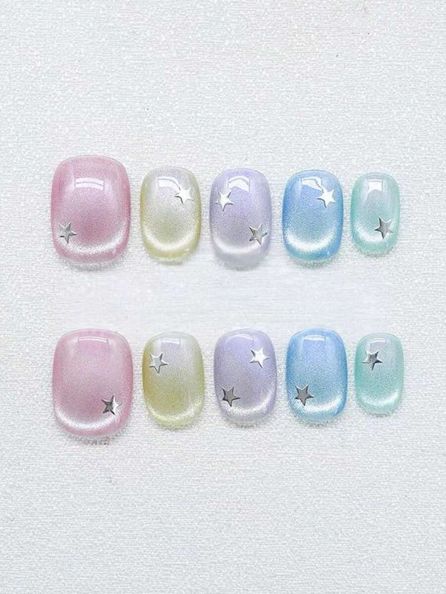 10個 ハンドメイド プレスオンネイル、日常使いやフェスティバルにも適しています、再利用可能、女性や女の子に適しています、かわいいプレスオンネイル ネイルサプライ ネイル