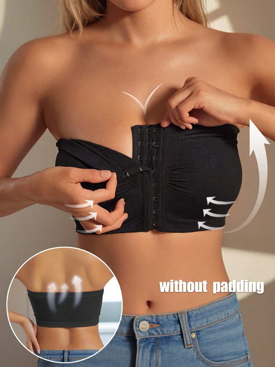 Non Slip Push Up Invisible Tube Seamless Lingerie Bra With Front Closure - Black - View 1