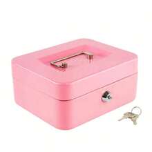Pink Metal Security Box For Money With Tray And Keys