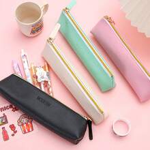 1 szt. Gładki piórnik ze skóry PU, woreczek na przybory do nauki, piórnik, torba szkolna