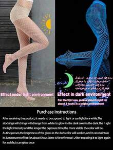 Glow-In-The-Dark Stockings, Dance Socks, Sexy Glow-In-The-Dark Fishnet Stockings, High Waist Hollow Out Neon Party Pantyhose, Women Socks And Tights, Suitable As Gift For Girlfriend (The Product Itself Does Not Glow, Needs To Be Exposed To Light For Half An Hour) - Multicolor - View 5