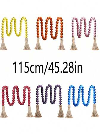 带流苏的花环，多功能念珠波西米亚风格壁挂家居装饰，彩色绳子和木珠流苏饰品，手工制作，适用于客厅、餐厅