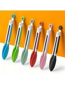 1 pièce Pinces à aliments en acier inoxydable résistantes à la chaleur de 7 pouces/20,4 cm, pinces à pain, pinces à barbecue, pinces de cuisine antidérapantes, ustensiles de cuisine, couleur aléatoire, Noël - Multicolore - Voir 2