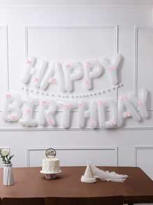 33pcs Pink Bow Birthday Balloon Set, 16" White/Black/Pink/Cream Happy Birthday Banner, Pink Mini Bow Decor, Birthday Party Decoration, Anniversary, Proposal, Wedding