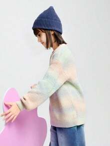 Annil Children's Clothing For Girls Tween Girl Crewneck Sweater With Colorful Gradient Winter Sweater - Yellow - View 2