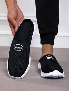 Men's Solid Color Versatile Lightweight Breathable Mesh Sports Shoes For Casual Wear And Beach, Spring/Summer - Black - View 2