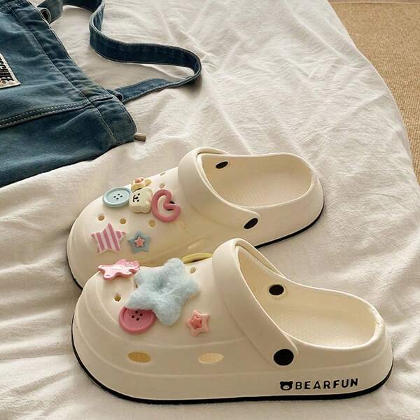 1 Paar stern-Teddy modische lässige niedliche Cartoon atmungsaktive Slip-On Schuhe für Frauen, geeignet für Party, Büro und Zuhause im Sommer