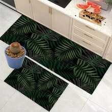 1pc Green Plant Abstract Pattern Non-Slip Diatomite Clay Kitchen Carpet, Rug, Mat, 3D Printed Rectangle, Suitable For Living Room, Bedroom, Corridor, Bathroom, Laundry Room - Polyester Carpet, For Indoor And Outdoor Home Decor - FUCFD183 - View 1