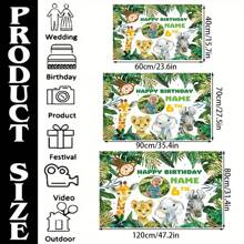 1 pieza de Pancarta personalizable de poliéster para fiesta de cumpleaños, muestra foto personalizada, nombre y edad, con temática de animales, adecuado para decoración de fiesta de cumpleaños, con lindos dibujos animados de animales de la selva, disponible en múltiples tamaños