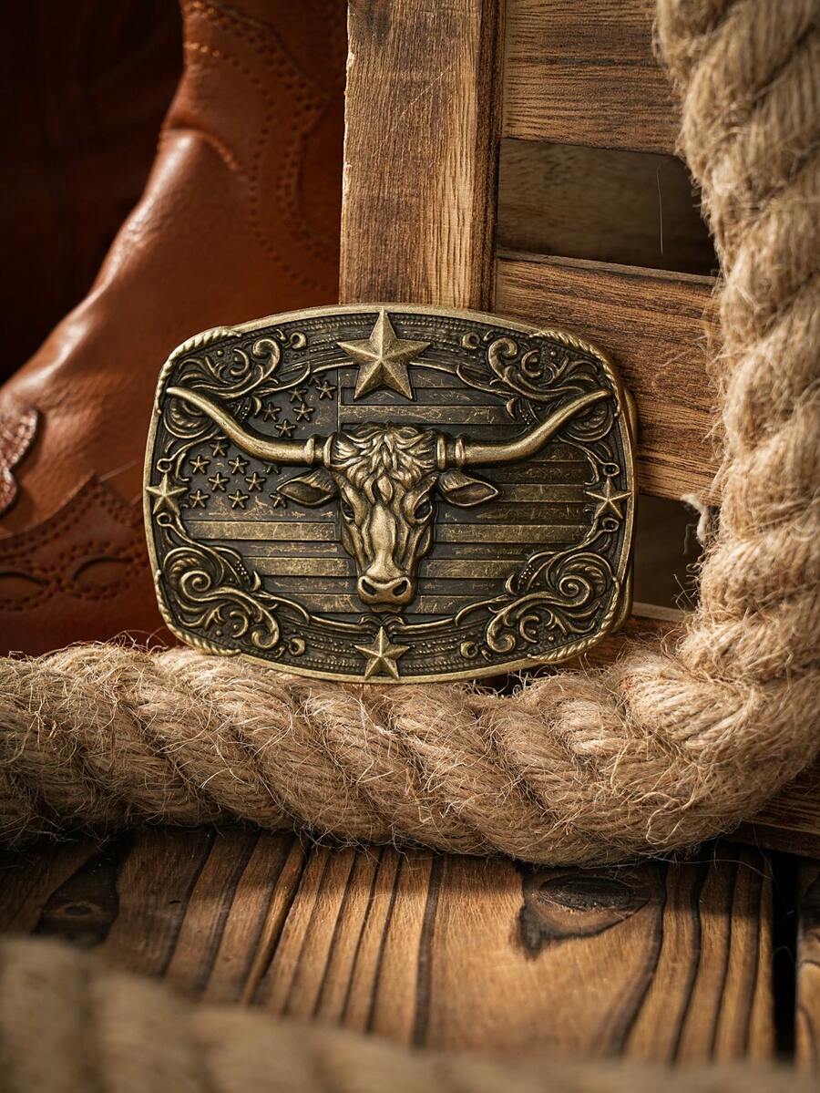 1pc Western Style Buckle, Belt Buckle Autumn-Winter Accessories Halloween Costume,Suitable For Teens, Youth,Men,Casual, Outdoor, Athletic, Vacation, Graduation Gifts, Birthday, Daily Wear - Cow 3 - View 1
