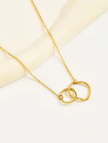 1pc Fashionable Geometric Stainless Steel Necklace For Women, Simple All-match Accessory - Yellow Gold - View 5